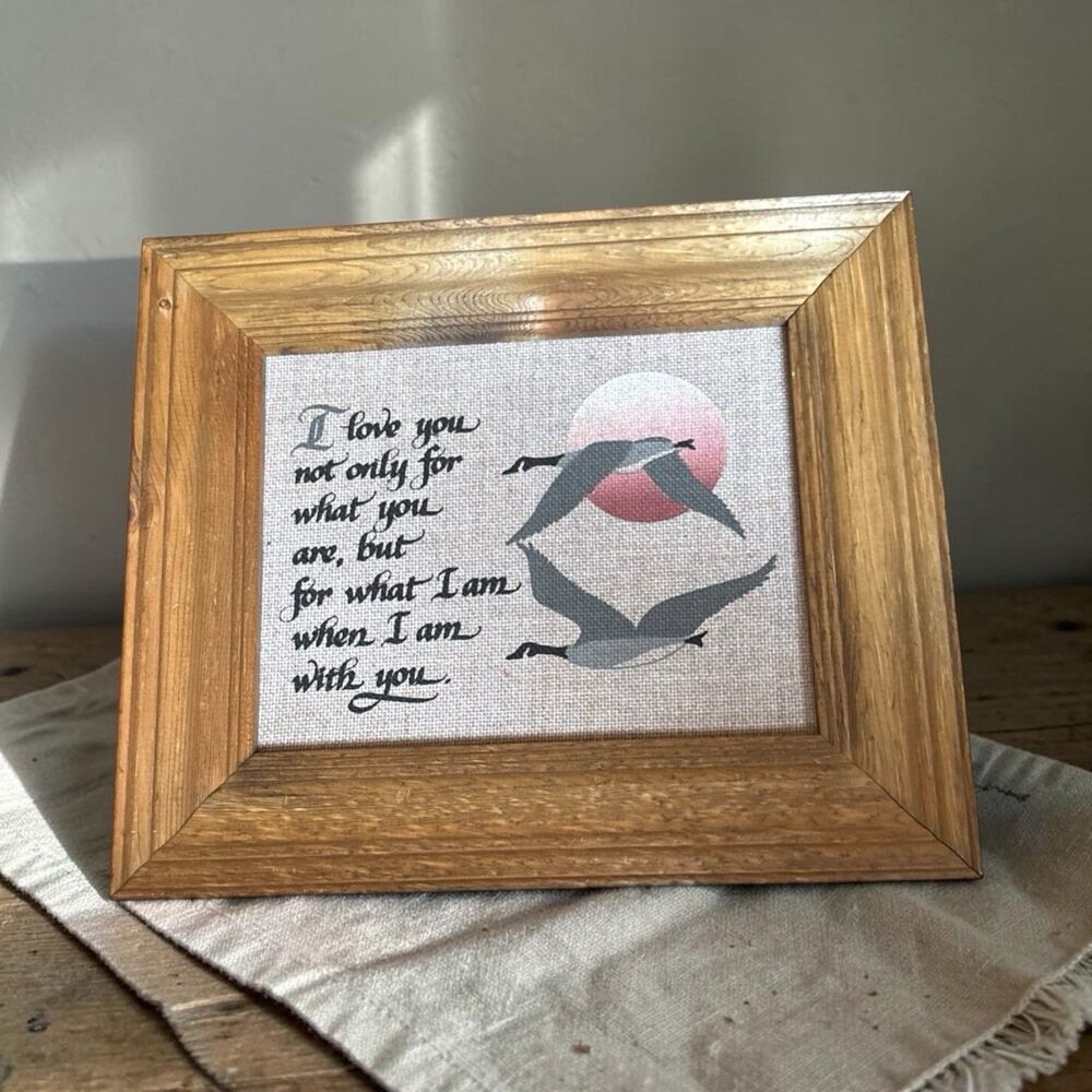 Framed Screen Print On Burlap Flying Geese 14 X 12 Inch Vintage Romantic